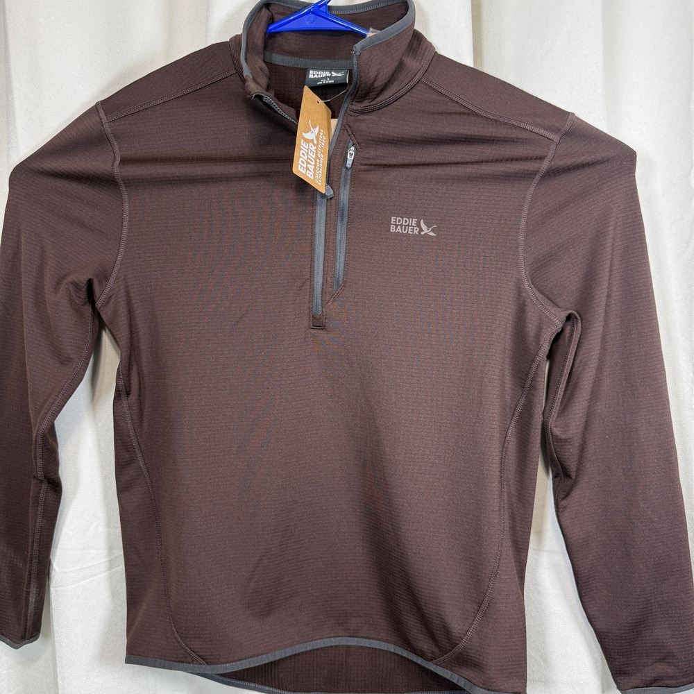 Eddie Bauer Pullover Mens Sz Small Brown Activator Grid 1'4 Zip Long Sleeve